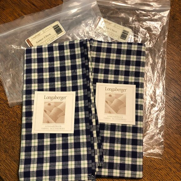 Longaberger Napkin Blue Ribbon Plaid Set of 4 NEW - Picture 1 of 3